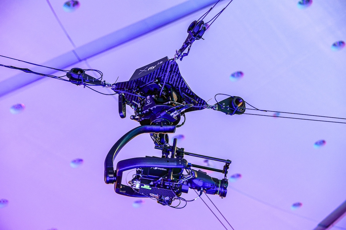 Plenarsaal, X fly 3D cablecam light Kamera in Shootover Gimbal